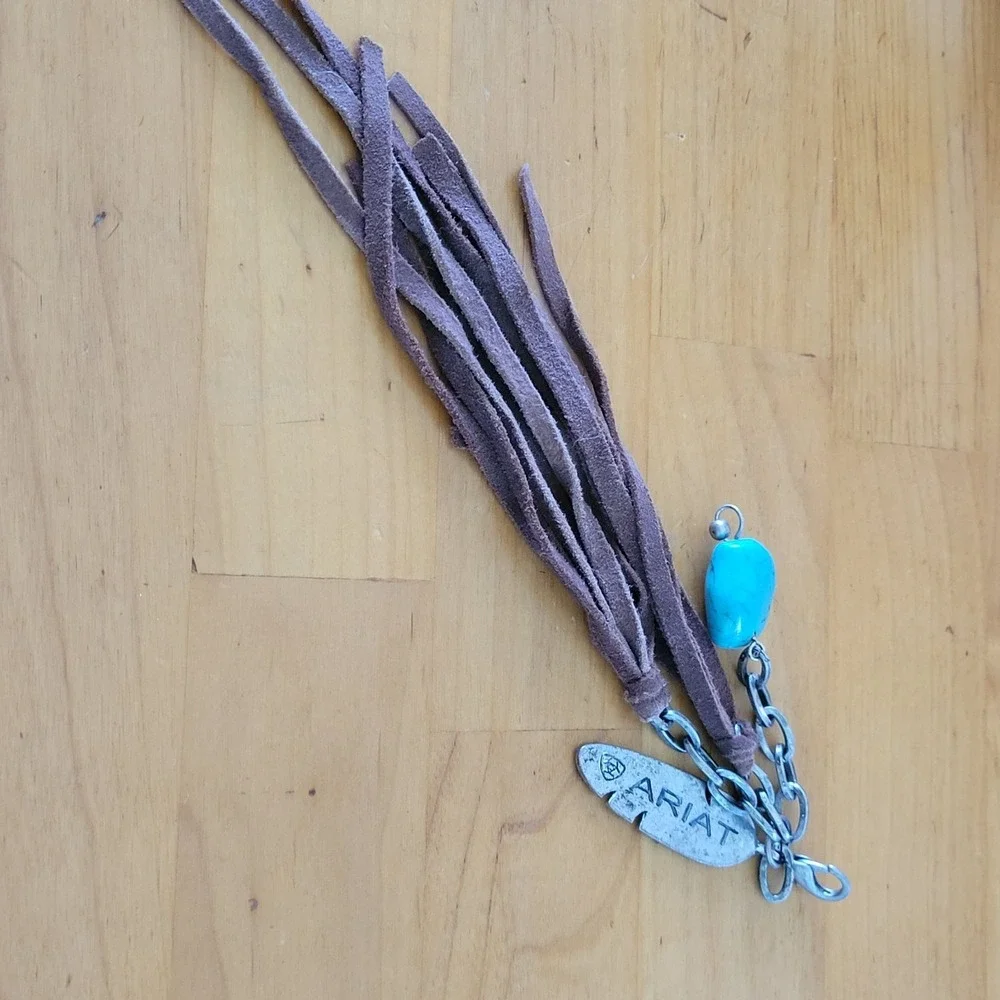 Vintage ARIAT Turquoise Stone Suede Tassel Bag Charm Keychain 8 Inch 18g